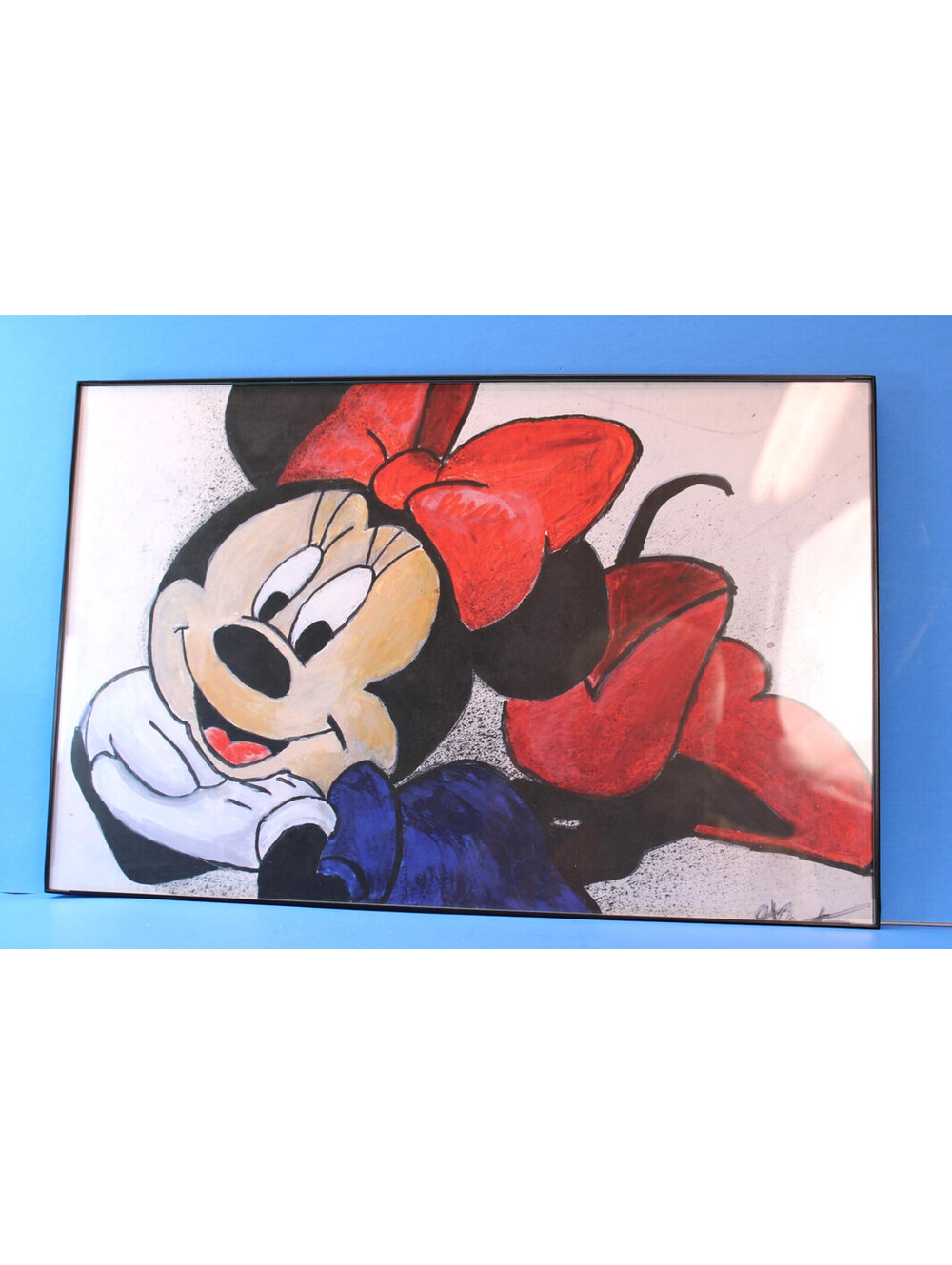 Disney Minney Mouse 17x11" Peeking Lithograph Signed Orig Black Frame